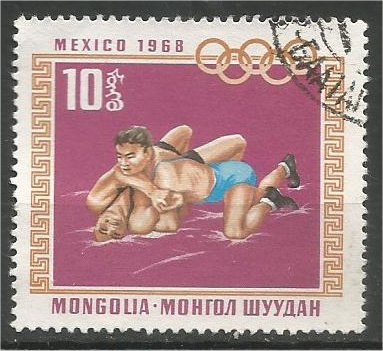 MONGOLIA, 1968, CTO 10m, Olympic Rings Scott 497