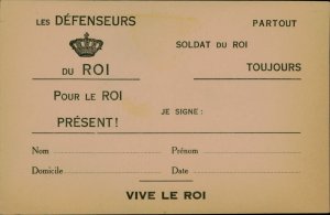 E0058 French-language card French or Belgian royalist movement VIVE LE ROI