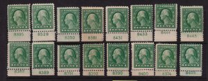 1917 Washington 1c Sc 498 MH/NH lot of plate number singles Hebert CV $48 (L30