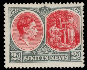 ST KITTS-NEVIS GVI SG71a, 2d carmine & deep grey, M MINT. Cat £55. P13x12 CHALKY