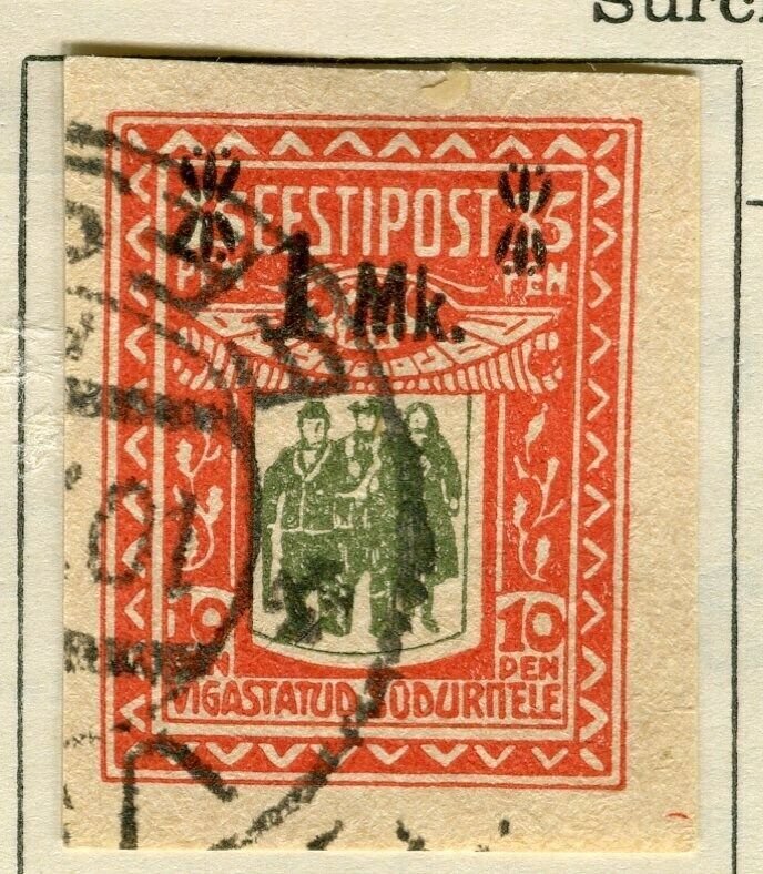 ESTONIA;  1920 early Imperf surcharged issue fine used 1M. value