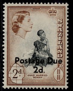 SWAZILAND QEII SG D3, 2d on 2d black & brown, LH MINT. VAR - SMALL SURCHARGE