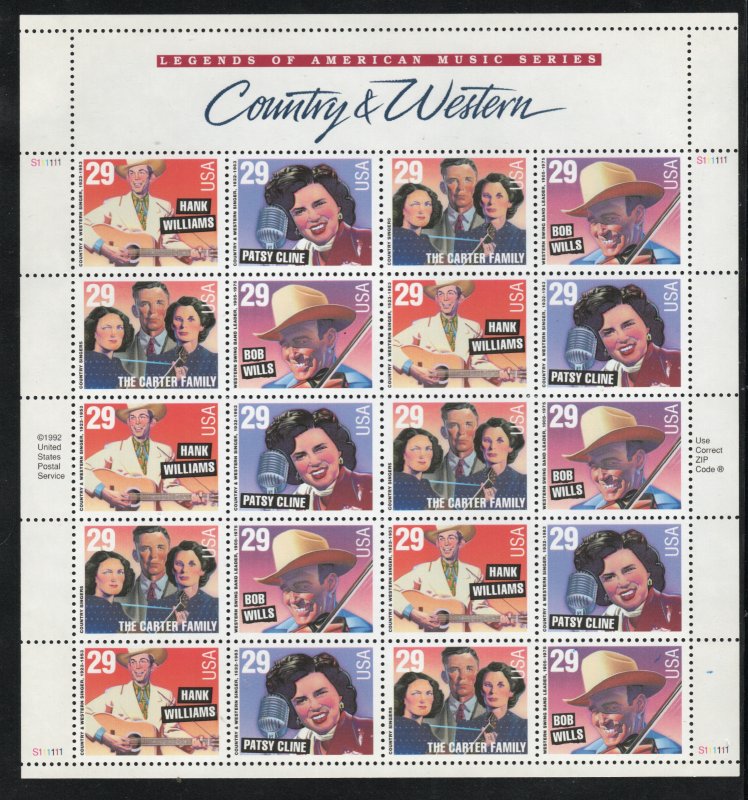 ALLY'S STAMPS US Plate Block Scott #2771-4 29c Country Music [20] MNH [FP-3]