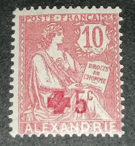 French Post Alexandria 10c+5c surcharge / red cross / MH