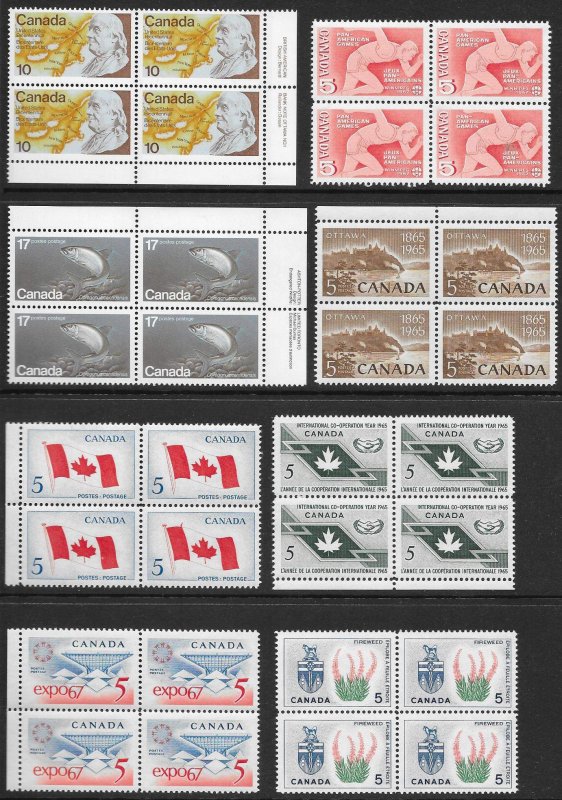 CANADA (230) Blocks and Imprint Blocks of 4 ALL Mint Never Hinged FV=C$73++