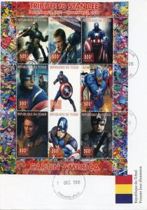 Chad 2018 FDC Captain America Stan Lee Superheroes 9v M/S Cover Comics Stamps