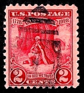 US 645 2c Valley Forge 150th Issue USED F/VF Perf 11 Shoe Cancel 1928 USA