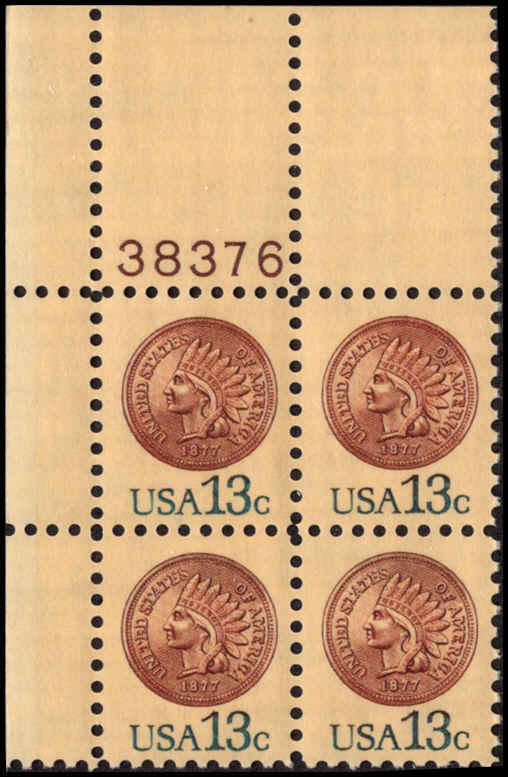 US #1734 INDIAN HEAD PENNY MNH UL PLATE BLOCK #38376 DURLAND $1.50