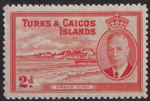 Turks & Caicos 1950 KGV1 2d Red Orange Grand Turk MM SG 224 ( L199 )