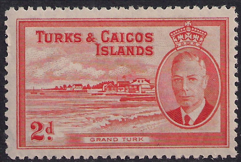 Turks & Caicos 1950 KGV1 2d Red Orange Grand Turk MM SG 224 ( L199 )