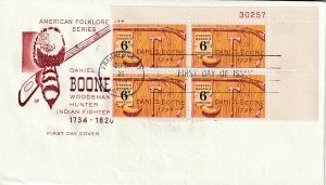 US 1357 (Me-14) 6c Daniel Boone pl # blk 4 on FDC Farnam Cachet ECV $12.50