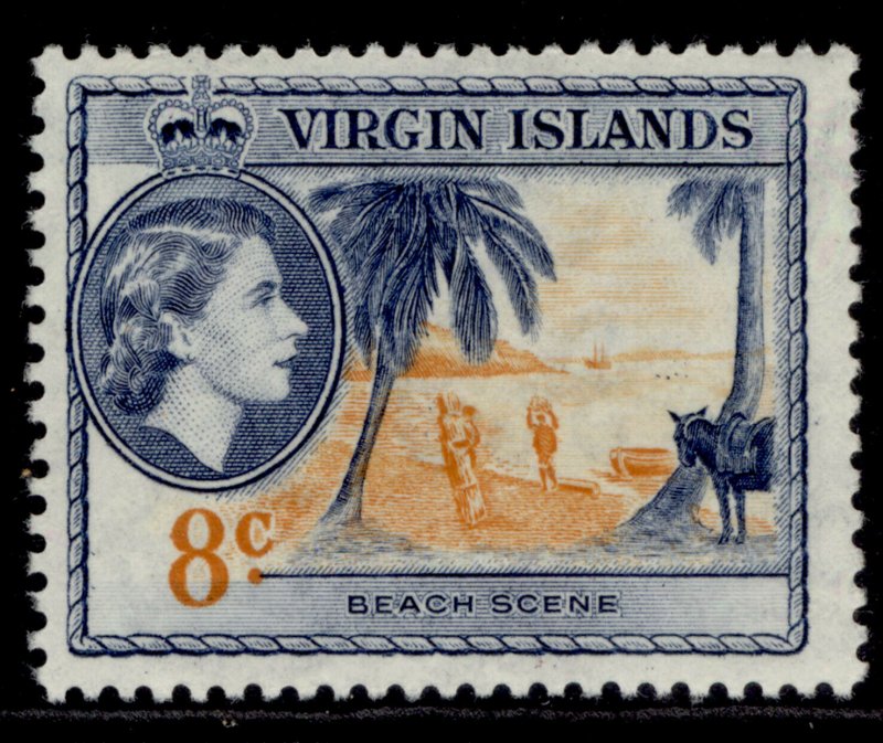 BRITISH VIRGIN ISLANDS QEII SG155, 8c yellow-orange & deep blue, M MINT.