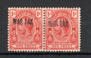 Turks and Caicos Islands 1917 1d double opt in pair with normal SG 143h MNH