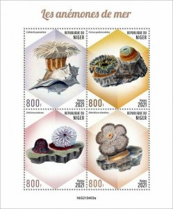 Niger 2021 MNH Marine Animals Stamps Sea Anemones Anemone 4v M/S