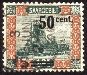 1921, Germany Saar, 50c, Used, Well centered, Sc 93, Mi 78