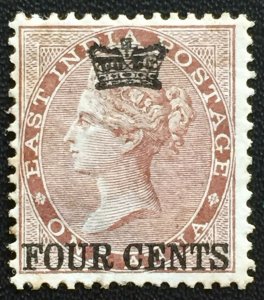 MALAYA Straits Settlements 1867 4c opt India QV 1a MH SG#4 M3362D#