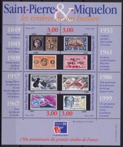 [HipG2042] SPM 1999 :Anniversary first stamp of France Good sheet very fine MNH