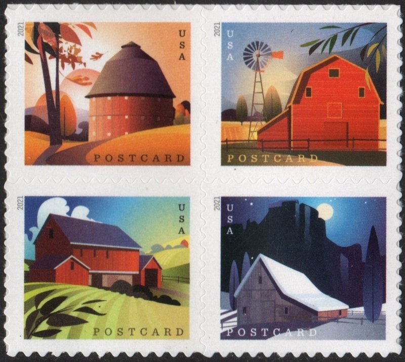 SC#5546-49 (Forever Postcard) Barns Block of Four (2021) SA