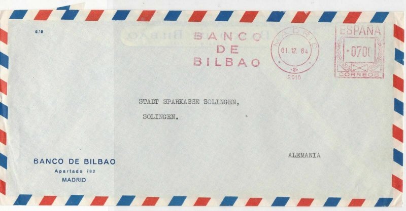 Spain 1964 Banco De Bilbao Madrid Airmail Madrid CancelLarge Stamps Cover R18622 