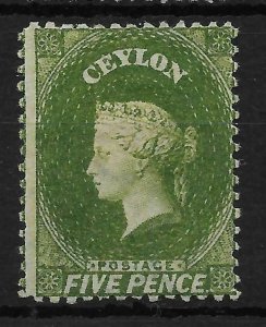 CEYLON SG66b 1867-70 5d OLIVE-GREEN MTD MINT