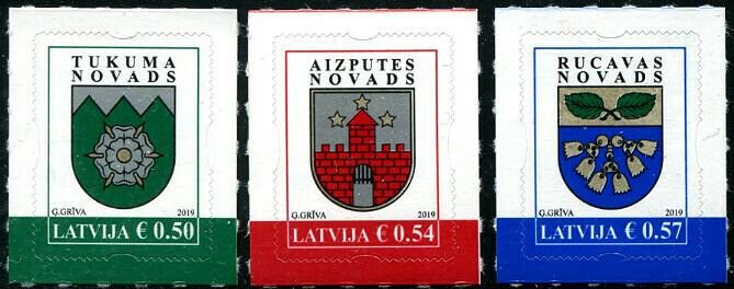 HERRICKSTAMP NEW ISSUES LATVIA Sc.# 1011-13 Coat of Arms 2019 Self-Adh.