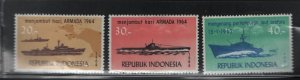 Indonesia 648-650 (3) Set, Hinged, 1964 Issued to honor the Indonesian Navy