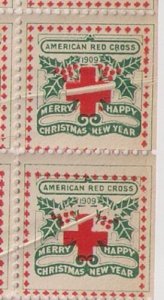 CHRISTMAS SEALS: 1909 #WX5 var BLOCK 30 w TWO UNIQUE FOLDOVERS + SHIFT