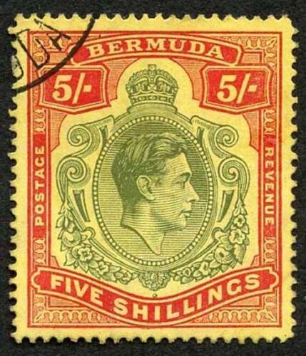 Bermuda SG118b KGVI 5/- Pale Green and Red/yellow Line Perf 14.25 (Ref 104) 