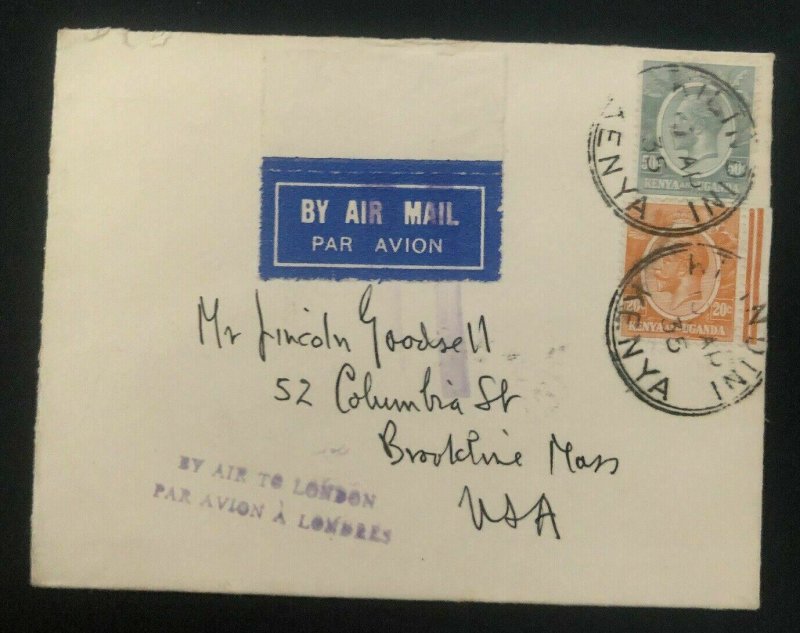 1935 Kilindini Kenya Early Airmail Cover To Brookline MA USA Via London