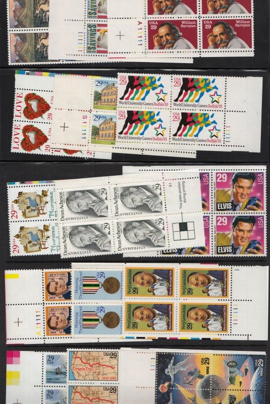 1992-4 Plate Blocks MNH lot of 18 different 29c era - nice fresh collectable