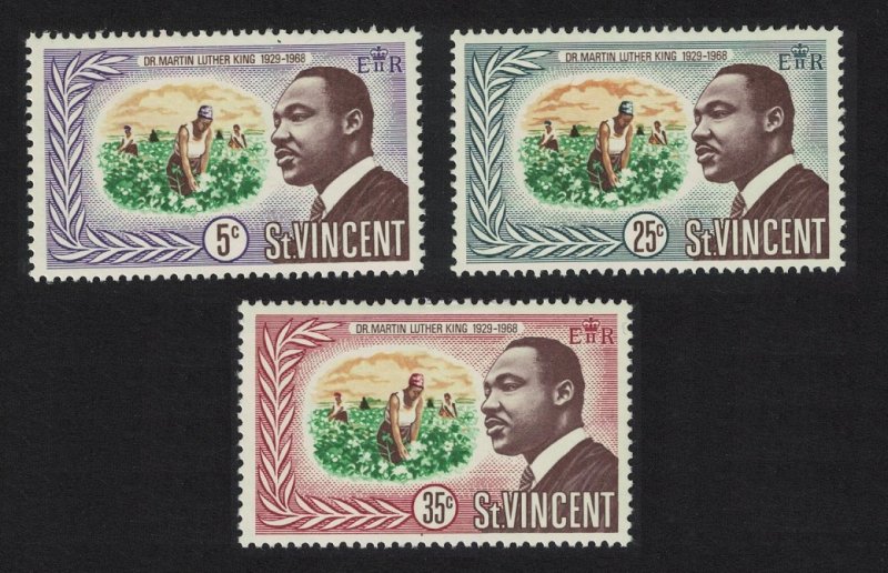 St. Vincent Dr Martin Luther King Commemoration 3v 1968 MNH SG#265-267