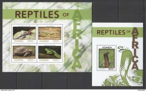 M1133 2013 Uganda Fauna Reptiles Of Africa #3200-03 Kb+Bl Mnh