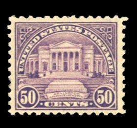 United States, 1910-30 #570 Cat$70, 1922 50c lilac, never hinged, well centered