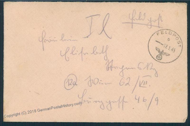 3rd Reich 1945 Gren Regt 1124 558th Volks-Grenadier Div Feldpost Cover 53055