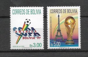 BOLIVIA YEAR 1997 CUP AMERICA FRANCE 98 FOOTBALL WORLD CHAMPIONSHIP 2 VALUES MNH 