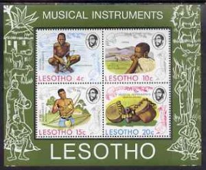 LESOTHO - 1975 - Basotho Musical Instruments - Perf Min Sheet -Mint Never Hinged