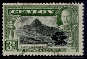 CEYLON GV SG369, 3c black & olive-green, FINE USED.