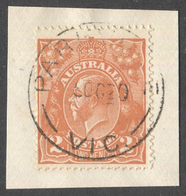 AUSTRALIA 1920 2d orange KGV, Sc 27, SG 62, Used, PARKVILLE, VIC 1920 cancel