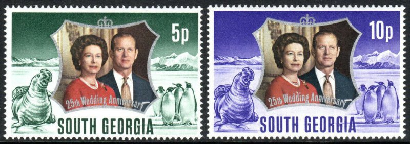 South Georgia 35-36, MNH. QE II Silver Wedding. Penguins, Seal, 1972