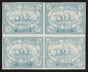 EGYPT Suez Canal Company : 1868 Ship 20c MNH ** block. RARE Genuine EXPERTISED.