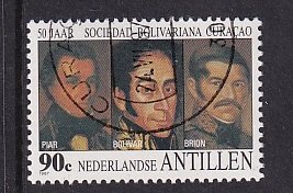 Netherlands Antilles  #585 cancelled 1987 Bolivar-Curacao friendship  90c