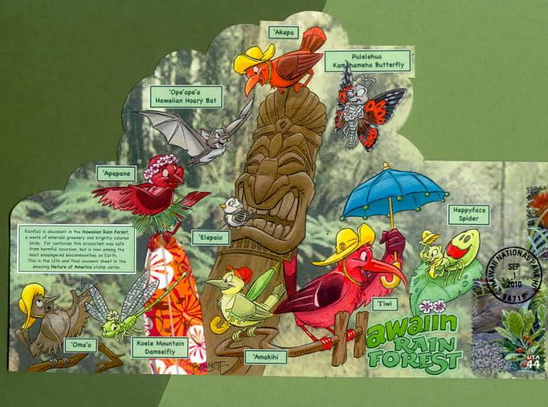 ALOHA! - Denizens of the Hawaiian Rain Forest on 2 Colorful POP-UP FDCs