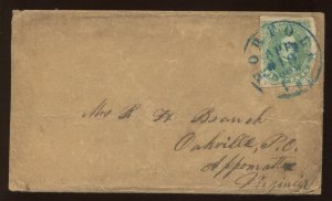 Confederate States 1 Used on Cover Norfolk to Appomattox  VA LV6348