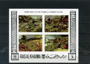 RAS AL KHAIMA 1969 PAINTINGS SHEET OF 4 STAMPS IMPERF MNH
