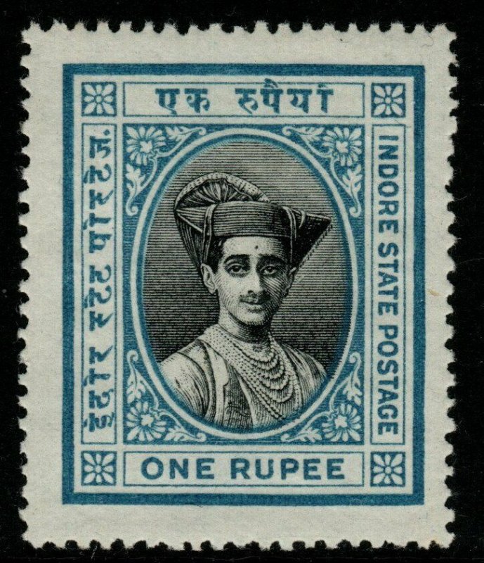 INDIA-INDORE SG30 1927 1r BLACK & LIGHT BLUE MTD MINT