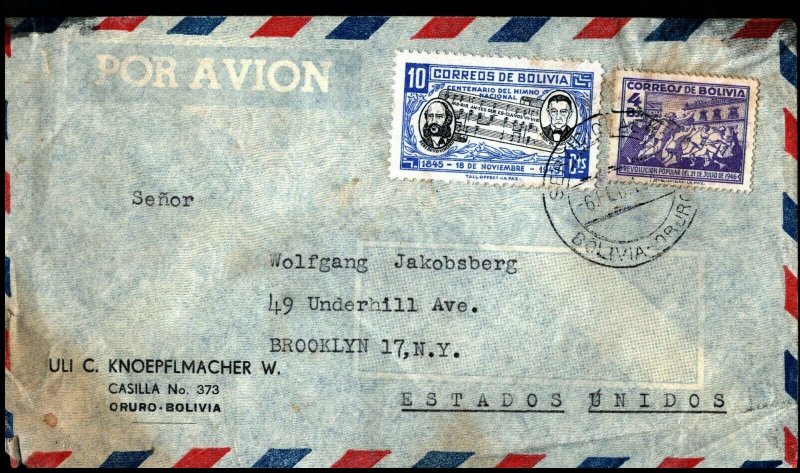 South America1930 - 1960's 4 Airmail Covers Peru Bolivia Brazil 