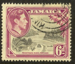 JAMAICA 1938-51 KGVI 6d PRIESTMANS RIVER Pictorial Scott No. 123 VFU