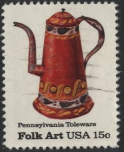 US 1778 (used) 15¢ Pennsylvania toleware: coffee pot, spout left (1979)