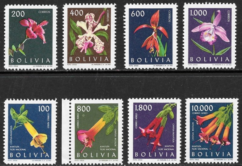 BOLIVIA 1962 FLOWERS Set Sc 459-462, C237-C240 MNH