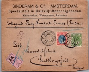 SCHALLSTAMPS NEDERLAND 1904 POSTAL REG SEALED COVER ADDR GERMANY CANC AMSTERDAM